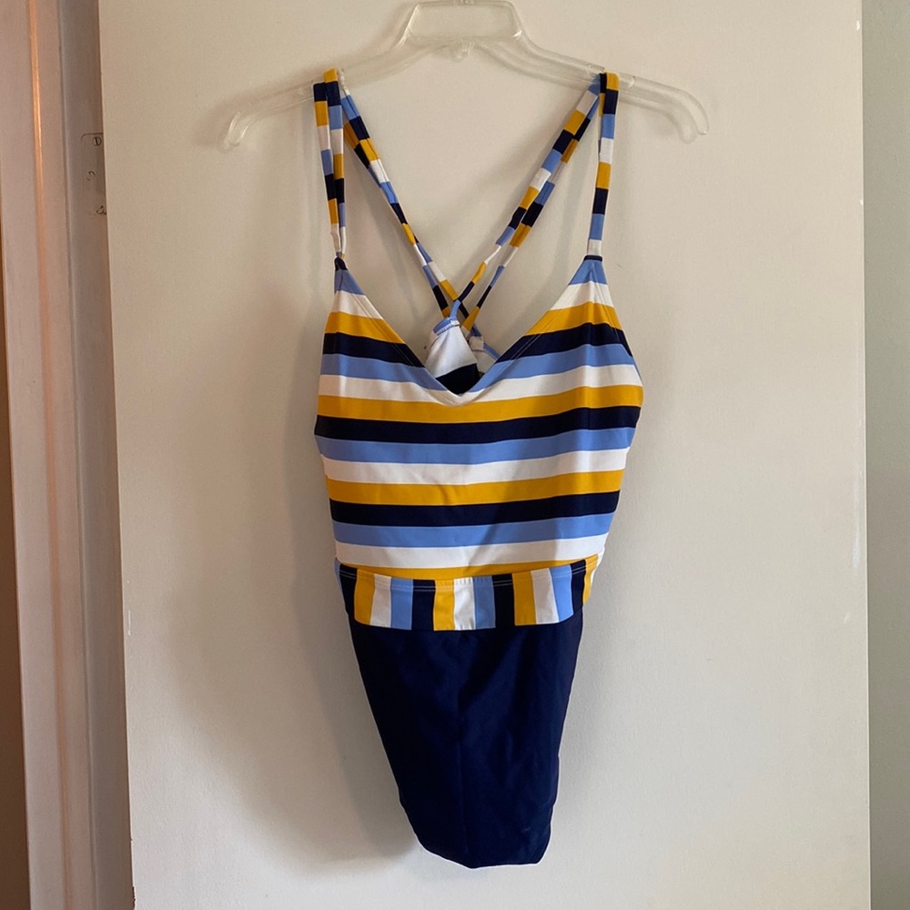 Kona Sol size 22W one piece color blocked/stripped bathing suit